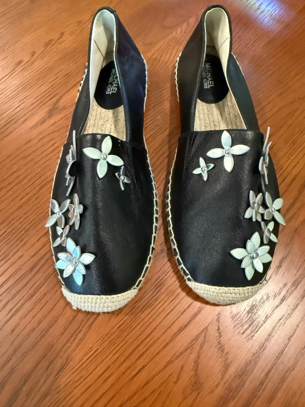 Michael Kors Lola Floral Applique Leather Espadrille Flats